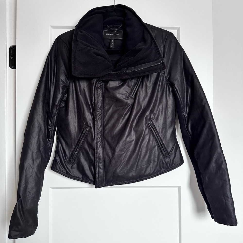 BCBG MaxAzria Asymmetrical Fleece Black Emerson Jacket Lightweight Moto M